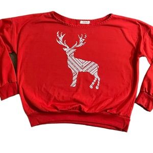 Roshop Red Holiday Reindeer Soft Cozy Sweatshirt Size XL-No Tags
